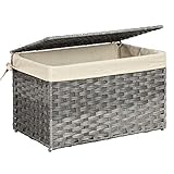 SONGMICS Aufbewahrungsbox aus Polyrattan, Aufbewahrungskorb, 60 L Wäschekorb, dekorative Truhe mit Deckel, Griffen und Baumwollsack, rechteckig, geflochten, Schlafzimmer, Waschküche, grau RST56WG