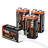 EBL 9V Akkus- USB wiederaufladbare batterien 1,5 V 5400 mWh, Micro-Ladekabel - Schnellladung in 2 Stunden (4er Pack)