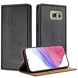 Kompatibel mit Samsung Galaxy S6 Hülle, Brieftasche, PU-Leder, Flip-Folio-Hülle mit Kartenhalter, Klapphülle, Ständer, [stoßfeste TPU-Innenschale], ultradünne, schlanke Handyhülle(Black)
