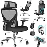 KESSER® Bürostuhl Ergonomisch mit verstellbaren Armlehnen | Drehstuhl mit Lendenwirbelstütze Rückenschonend | Schreibtischstuhl mit Kopfstütze | Office Chair Wippfunktion bis 125° mit 5X Gummirollen