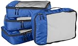 Amazon Basics Packwürfel Set für Koffer, Reise Organizer, Reißverschluss, 4 Teilig, Mittelgroß, Blau