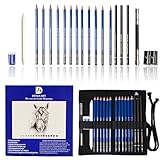 DEHUA ART Zeichenstifte und Skizzen-Set Professionelles 20-teiliges Zeichen mit tragbarer Tasche Skizzierstifte Zeichenkunst Werkzeug-Kit (Blau)