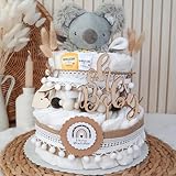 Windeltorte Boho Vintage Stil | Geschenk zur Geburt | Made in Germany | mit Baby-Schmusetuch, hochwertigen Pflegeprodukten & schönem Zubehör | Baby Geschenk | Geschenke zur Geburt