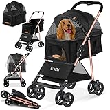 LOVPET® Hundewagen 2in1 Hundebuggy Hundebox Transporttasche Faltbar klappbar bis 20 kg Haustiere Buggy mit Netzfenstern & Regenschutzabdeckung Jogger Katzenbuggy für kleine Hunde Katzen, Schwarz
