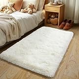 BSGIFT Teppich Hochflor Flauschig Creme 80x150 Läufer, Shaggy Langflor Teppich Wohnzimmer rutschfest für Schlafzimmer Kinderzimmer, Modern Wohnzimmerteppich Bettvorleger High-Pile Carpet