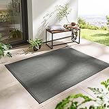 Taracarpet In- & Outdoor Teppich Wetterfest Wohnzimmer Balkon Küchenteppich Flachgewebe sisaloptik meliert Einfarbig Uni anthrazit dunkelgrau 140x200 cm