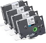 4x Schriftband für Brother TZ231 TZ-231 TZE231 TZE-231 P-Touch 1010 1000 s d400 h100lb 900 PTOUCH Beschriftungsband Farbeband 12mm Schwarz auf Weiß Schriftband 12mm breit x 8m Länge