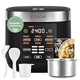 COSORI Reiskocher, Keramikbeschichtung, Rice Cooker 5 L, Multikocher mit 17 Programme, Fuzzy-Logik, Dampfgarer mit Edestahleinsatz, Warmhaltefunktion, Timer, Schwarz