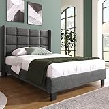 BXEYXE Polsterbett Mit seinem gepolstertes Kopfteil Einzelbett mit Lattenrost. 90x200cm .in Grau Leinen. mittelfest (Mit Federkernmatratze)