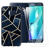 Klassische Streifen Hülle Kompatibel mit Samsung Galaxy S6 Edge Plus + [2 Pack] Displayschutzfolie aus gehärtetem Glas, stoßfeste Schutzhülle für Samsung Galaxy S6 Edge+ (5,7 Zoll)