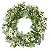 46 cm Immergrüner Eukalyptus-Beeren-Kranz aus Premium-PE – Ganzjähriger Wetterfester Türkranz für Haustür, Garten & Outdoor-Deko mit 6 Beerengruppen