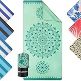ZENACROSS - Strandhantuch 90x180cm - Mikrofaser Handtuch Groß - Schnelltrocknend - Microfaser Badetuch Sandfrei - Leichtes und Kompaktes Strandtuch - Türkisfarbenes Mandala