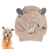 Warme Hundemütze, Lärmschutz gestrickte Hundewintermütze leise Hundeohren Hundemütze Bunny Kostüm für kleine bis große Hunde Katzen Haustiere (Beige)