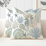 Miuyunya 2er Set Outdoor Kissen 40x40 cm Wetterfest Blau Maritim Kissenbezug Frühling Sommer Wasserfest Kissenbezüge Retro Seestern Hippocampus Sofa Dekokissen Kissenhülle für Garten Sofakissen