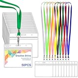 Diealles Shine 50 Stück Ausweishülle mit Band, Kartenhülle, Ausweishalter, Waterproof Transparent Kartenhalter mit Band für Geschäfts Messe Schulen (Farbe)