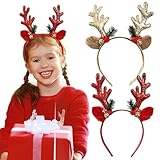 BASEMMAHER 2 Stück Weihnachtsglitzer Rentierhorn Stirnband rot Gold Elch Horn Weihnachten Haarband lustige Hirsch Ohren Haarband Kopfbedeckung Haarzubehör für Frauen Mädchen Weihnachten Party Kostüm