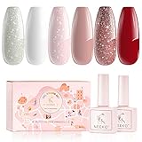 UV Nagellack Set, Neeko Gel Nagellack UV Set Glitzer Rosa 6 Nagelgel farben Nagellack Glitter Rot Pink Nude Weinrot Soak off LED Gel Nail Polish Maniküre Kit Muttertagsgeschenk Valentinstag