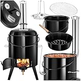 tectake® Gulaschkanone, 5in1, Gulaschkessel, Kochtopf, Grill, Dünsten, Braten, Maroni Röstpfanne, 17 Liter, Raketenofen, Outdoor Küche, Feuertonne, Holzofen, für Camping, Zelt, Barbecue
