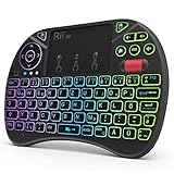 Rii Mini Tastatur Mit Touchpad, 2,4 GHz Kabellos, Smart TV, 8 Farbige Hintergrundbeleuchtung und Scrollrad (Deutsches, Schwarz)