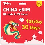 China eSIM 30 Tage | 1 GB/Tag 5G-Geschwindigkeit | Automatische Aktivierung | Hotspot-Freigabe erlaubt | Unterstützt Google, Facebook, Whatsapp und mehr. Nur Daten, Keine Telefonie.
