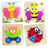 MeoZynxadril 4 Stück Holzpuzzle, Kinder Holzpuzzle, Steckpuzzle Montessori Spielzeug, Holzspielzeug Puzzle, Lernendes Pädagogisches Baby Puzzle, Steckpuzzle Geschenk für Mädchen and Junge