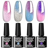 Croitout Gel Nagellack Set, UV Farbwechsel Gel Nagellack Set, Thermo Shellac Gellack Kit, Mehrfarbig Ablösbarer Nagelgel Farbgel Gel Nagel, Chameleon Gel Polish Set 4 x 7.3ml