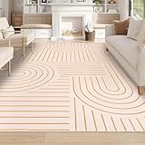 Rug-QJDDUP Teppich groß 180 x 270 cm Wohnzimmerteppich Rutschfester Modern maschinenwaschbar Teppiche für Schlafzimmer büro Moderne geometrische Linien orange beige