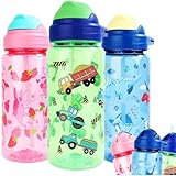 MHwan Trinkflasche Kinder, 600ml Robuste und Bruchsichere, Trinkflasche Auslaufsicher Kinder mit Strohhalm, Schöne Kinder Wasserflasche Geeignet für Schule Reisen, Tragbare Trinkflasche Kind, BPA-Frei
