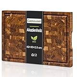 Caossuixin Large Schneidebrett Holz mit Saftrutsche(42x30x2.5cm), Schneidebretter Holz Aus Massiver Akazie, Holzschneidebrett für Küchenplatten, Schneidebrett Gross mit Rutschfeste Füße