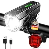 AHJ Fahrradlicht Set 100 LUX, StVZO Zugelassen LED Fahrrad Licht USB Aufladbar, Fahrradlampe zum Aufladen, Fahrrad Lichter Led Set, Wasserdichter Fahrradlicht Vorne & Rücklicht Set