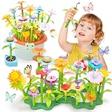 Funsland Blumengarten Spielzeug ab 3 Jahre Mädchen, 2 in 1 Aufbewahrungskist, 123 Stück Steckblumen, Montessori DIY Blumen Steckspiel Kinder, Kreativität Kunst Geschenk für Mädchen ab 3 Jahren