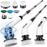 FYDEE Elektrische Reinigungsbürste, Putzbürste Elektrisch mit 7 Bürstenköpfen und Verstellbarem Griff, IPX7 Wasserdicht, 2 Geschwindigkeiten, Akku-Reinigungsbürste für Badezimmer, Fliesen, Küchenherd