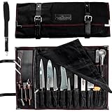 Professionelle Kochmessertasche für 10 Messer und andere Utensilien – Kochmesser-Rolltasche aus gewachstem Segeltuch und Mikrofaser-Leder – Reisemesseretui mit Tragegurten – Koch Taschen für Messer