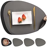 Myir JUN Tischsets Leder und Untersetzer, Tischsets Abwaschbar Rund Doppelseitigen rutschfest Platzdeckchen Leder Kunstleder Tischset Lederoptik Platzset (Grau Schwarz, Satz von 4)