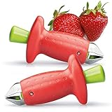 com-four® 2x Erdbeer-Strunkentferner für weiches Obst und Gemüse, Einfaches Entfernen von Strünken, Entstieler aus rostfreiem Edelstahl 430 (02 Stück - rot)