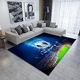 MANGGUO Fußball Teppich Schlafzimmer Wohnzimmer Küche Teppiche Sport Fußballplatz Bodenmatte Fußmatten Badezimmer Gymnastikmatte Wurf Krabbel Matte (Blau, 120x180 cm)