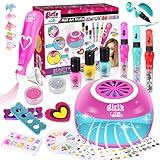 Herenear Nagelstudio Kinder Mädchen, Geschenke für Mädchen Nagellack Set, Nagelkunst Kinder 6 7 8 9, DIY Schminkkoffer Spielzeug, Kinderschminke Set mit Nageltrockner