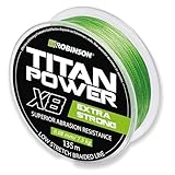 Robinson Geflochtene Angelschnur X8 - Angelschnur geflochten, 0,08mm - Tragkraft bis 7,5kg, 135m, ideal zum Spinnfischen - Titan Power GRÜN