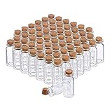 Relaxdays, transparent Glasfläschchen mit Korken, 60 Stück, Mini Fläschchen für Öl, Gewürze, Kräuter, Sand, 10 ml, Deko, Glas