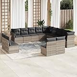 QJBSAVVA 13-TLG. Garten-Sofagarnitur Hellgrau Poly Rattan 55x62x69 cm Modular Lounge Set Outdoor mit Kissen Robust & Modern für Terrasse Balkon Innenhof