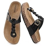 zaxunai Lässig Flach Zehentrenner Damen, Kork Fußbett Sommer Schlappen Unisex, Herren Flip flop Sandalen mit Einstellbarer Schnalle, Pantoletten Rutschfest Badelatschen, Bequem Hausschuhe