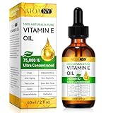 Vitamin E Öl Bio 75,000 IU – Natürliches & Reines Hautpflegeöl, Vitamin E Öl Bio für Körperöl, Anti-Aging, Hautelastizität, Narben & Dehnungsstreifen Reduktion, Für Alle Hauttypen, 60ml
