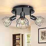 Dehobo Led Deckenstrahler Schwenkbar 350° - Deckenleuchte E14 3 Flammig Rund - Deckenlampe Spots Led Schwarz - Küchenlampe Wohnzimmerlampe Deckenspot Schlafzimmer