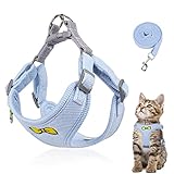 Katzenleine Set für Katzen,Polyester Verstellbares Katzen Geschirr mit Leine, Katzengeschirr Leine Set, Geschirr für Katzen ausbruchsicher für Kitten Hunde (Blau -M)