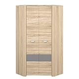 FORTE YOOP Eckschrank 95 100, Eckkleiderschrank Industrial Jugendzimmerschrank 2-türig mit Einlegeböden und Kleiderstange, Sonoma Eiche / Grau Matt, 97.5 cm breit x 194 cm hoch x 97.5 cm tief