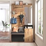Ymkua Garderobenset Wandgarderobe, Flurgarderobe Set mit Schuhbank, Spiegel und Kissen, Garderoben Set mit 4 Kleiderhaken und Türen, Kompaktgarderobe, Wandgarderobe, 105 Lx40Bx191.5H cm