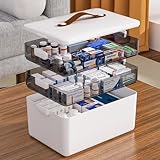 MOPUP 3-Schichtige Erste-Hilfe-Box, Arzneimittelaufbewahrungsbox mit hoher Kapazität (34 x 22 x 25,5 cm) – mit Griff und entfernbaren Fächern, geeignet für Familie, Büro, Schule und Reise, praktische