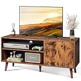 WLIVE TV Schrank für Fernseher bis zu 55 Zoll,TV Lowboard mit Offenen Stauraum, Fernsehtisch für Wohnzimmer und Schlafzimmer, Vintagebraun-Schwarz