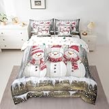 Castle Fairy Schneemann-Bettwäsche-Set, 7-teilig, wendbar, Motiv: Frohe Weihnachten, Retro-Bettwäsche, aus weicher Mikrofaser, Queen-Size-Bett (1 Bettdecke, 2 Kissenbezüge, 1 Bettlaken, 1