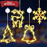 LED Weihnachtsbeleuchtung Fenster, 4 PCS LED Saugnapf Weihnachten Lichter, Led Weihnachtsstern Beleuchtung, Lichter Fenster Weihnachten mit Saugnäpfe für Weihnachtsdeko Innen Außen 40LEDs-Warmweiß